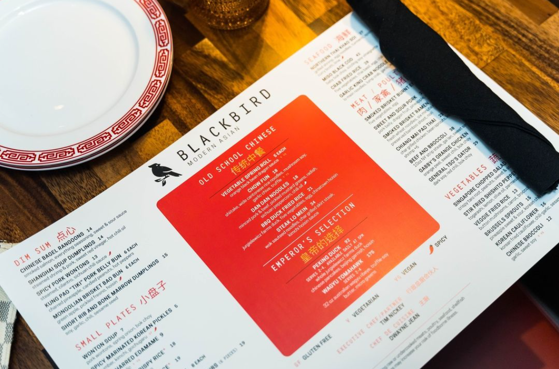 Blackbird menu